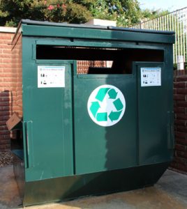 Look for these green dumpsters outside residence halls for all your recycling needs.