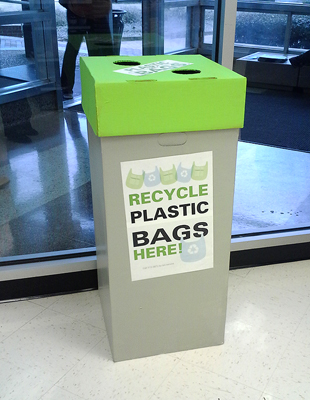 Look for these plastic bag recycling bins inside select campus C-Stores.