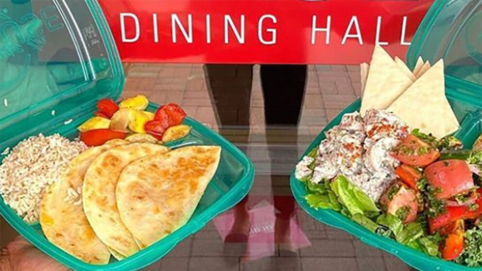 Food served in reusable containers at NC State dining halls.