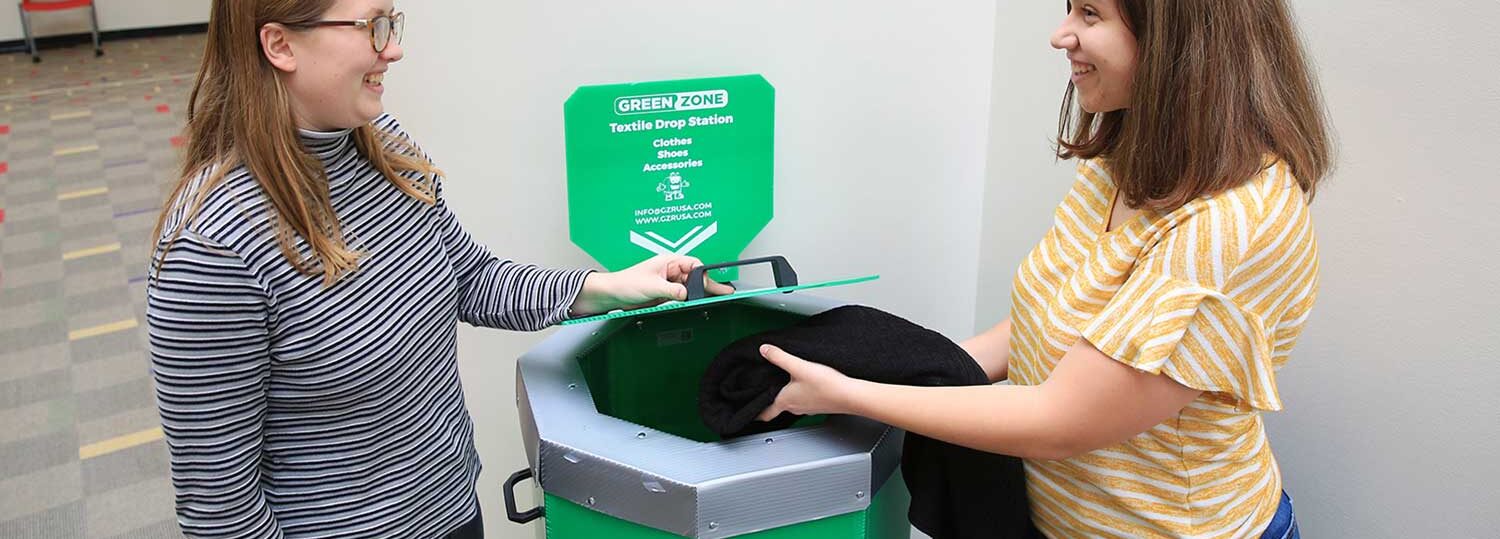 Students helped with the launch of a textile recycling initiative within Wilson College of Textiles. This is one of many sustainability projects the college has started recently.