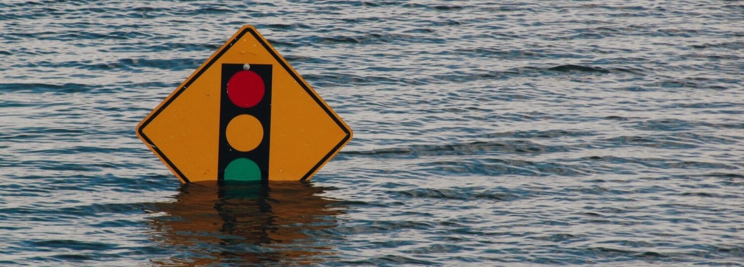 Traffic light sign under water