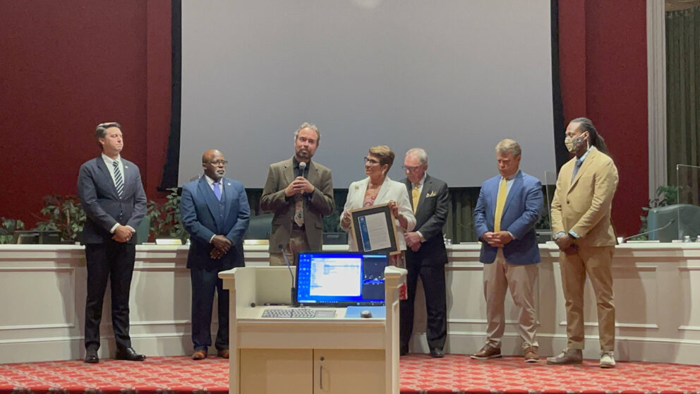 S. James Ellen Professor Detlef Knappe is honored by the Wilmington City Council on June 7, 2022.