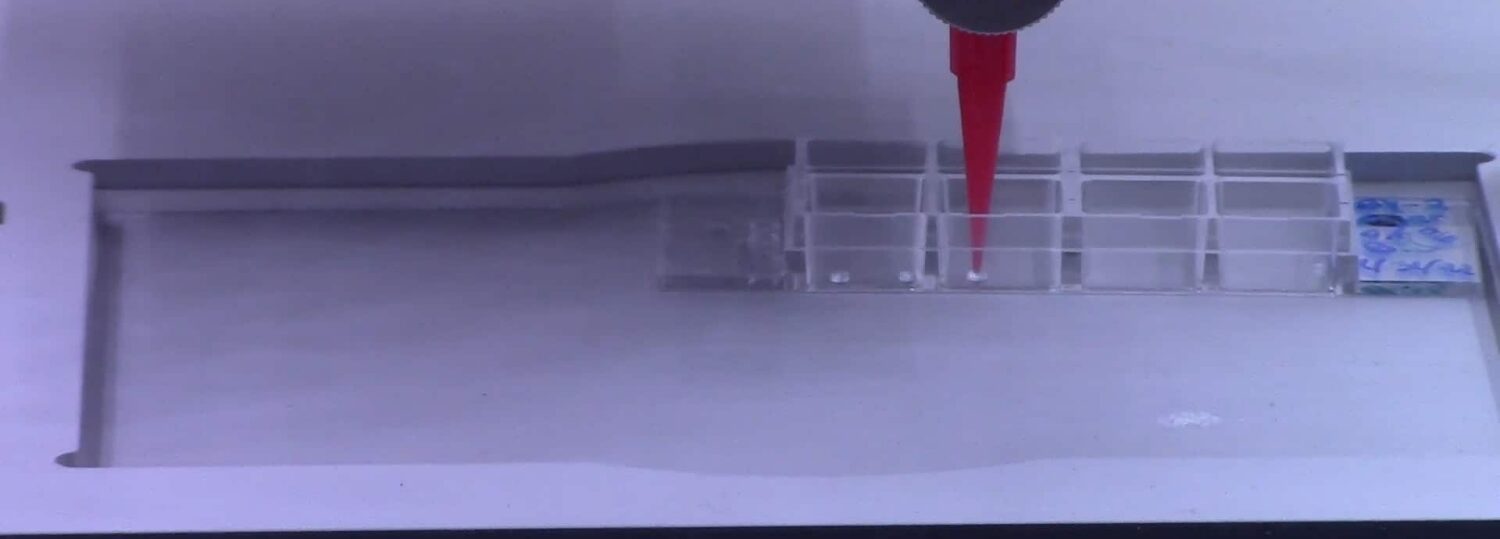 Photo of 3D printer bioprinting plant cells.