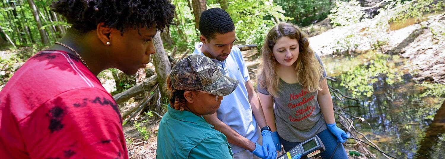 Students and faculty conduct water testing in Schenck Forest