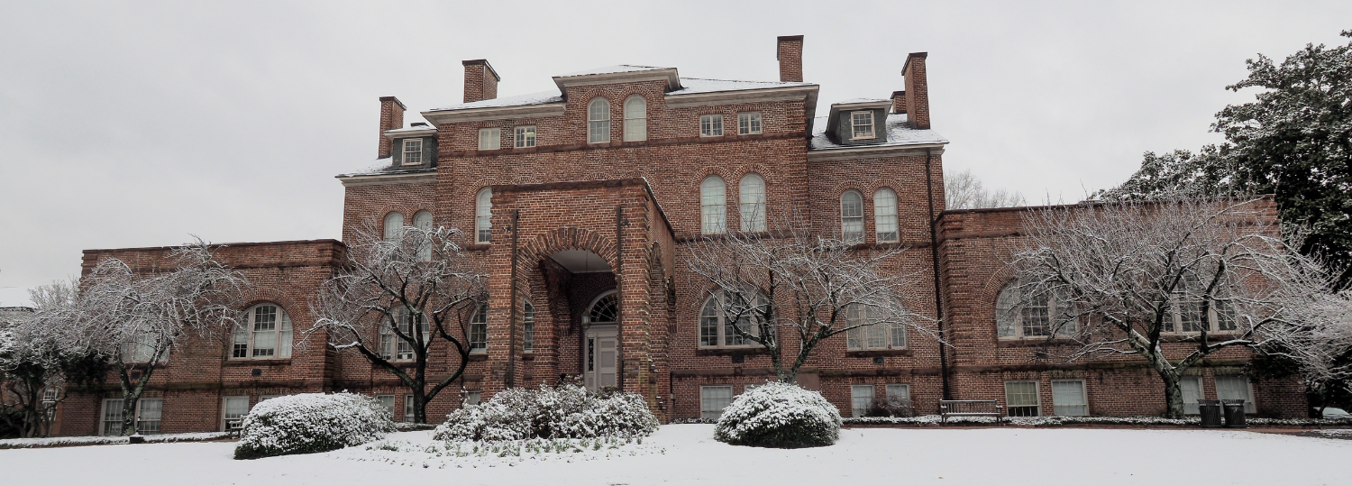 Holladay Hall is surrounded by snow after a winter storm on campus. Photo by Marc Hall