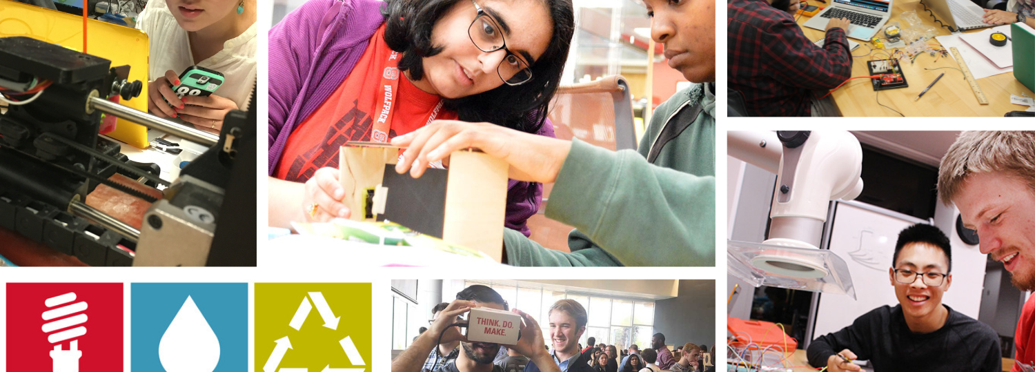 A Collage of photos featuring NC State students building solutions for Make-A-Thon