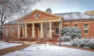 Leazer Hall on a snowy February day.