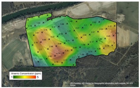 Arsenic concentration across a field in the Dan River basin.