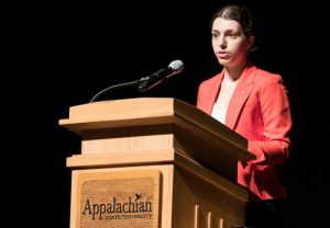 Alex Hsain speaking about her research at the 2016 Appalachian Energy Summit in Boone, N.C.