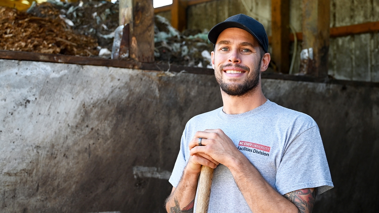 NC State compost facility operator Matt Ball standing at the facility