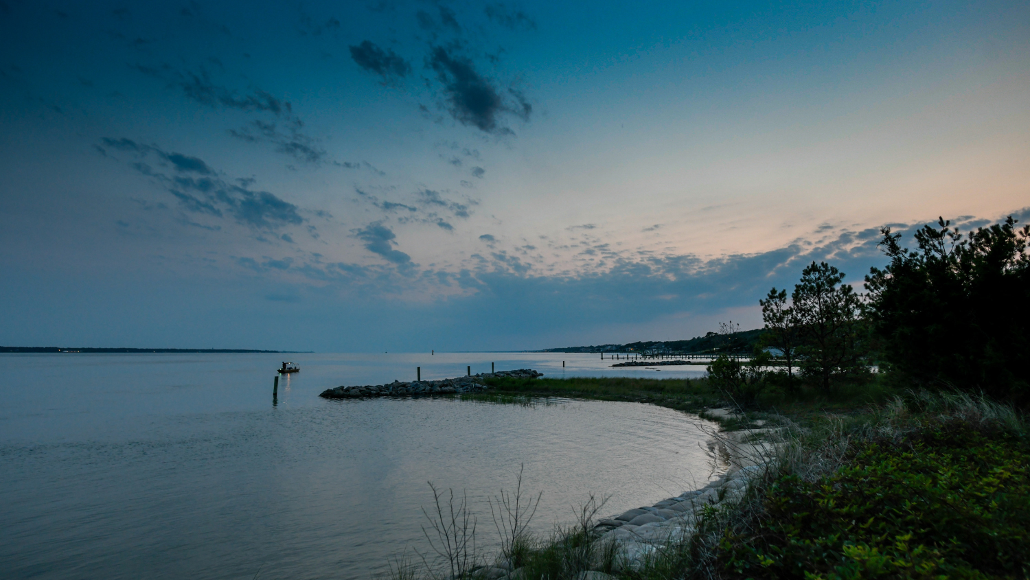 A view of sunset on the sound from the CMAST building.