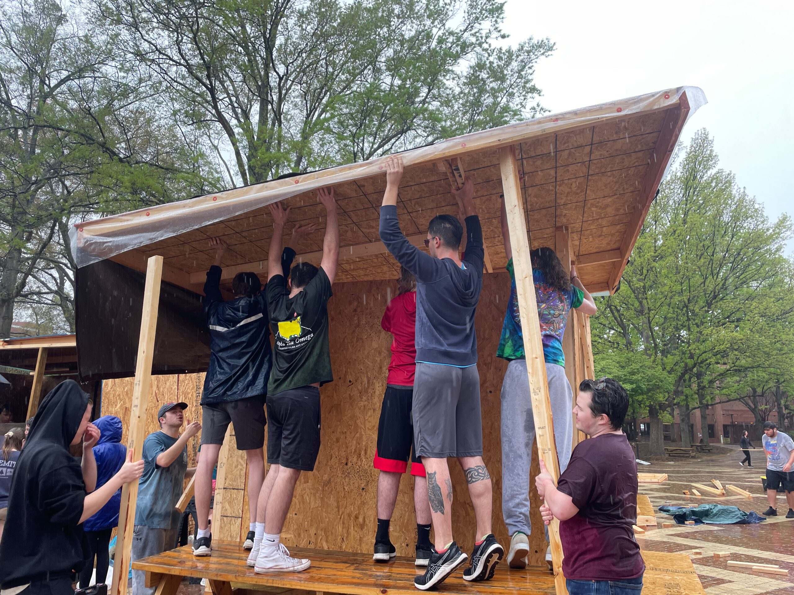 Caldwell Fellows help build a shack at the 2023 Shack-A-Thon.