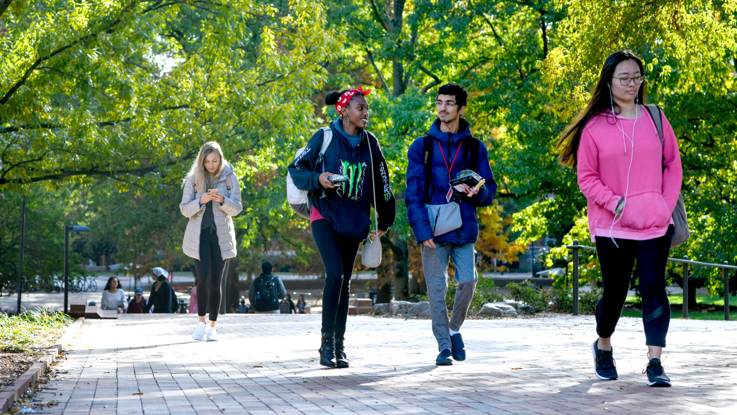 Students head from the Brickyard in the direction of Hillsborough Street on a pleasant November 2019 afternoon. Photo by Becky Kirkland.