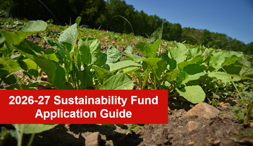 Cover shot of 2026-2027 Sustainability fund Guide with text overlayed on field of plants